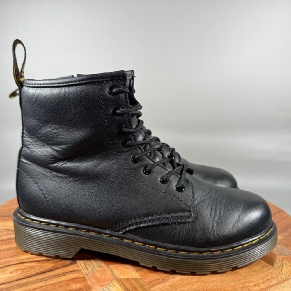 Dr. Martens 1460 Black Leather Lace Up Side Zip‎ Combat Boots Womens 5 US